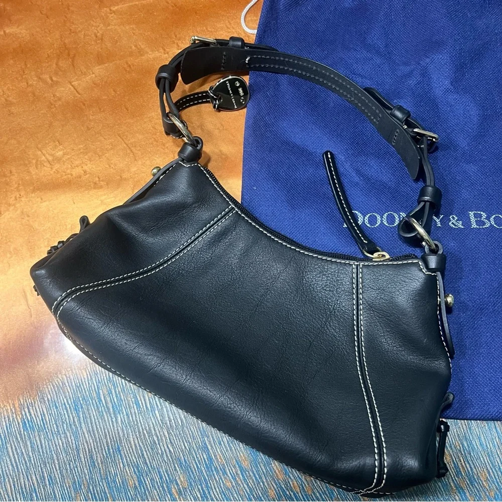 Dooney & Bourke Mini East West Slouch Black Leather Bag Silver Accents